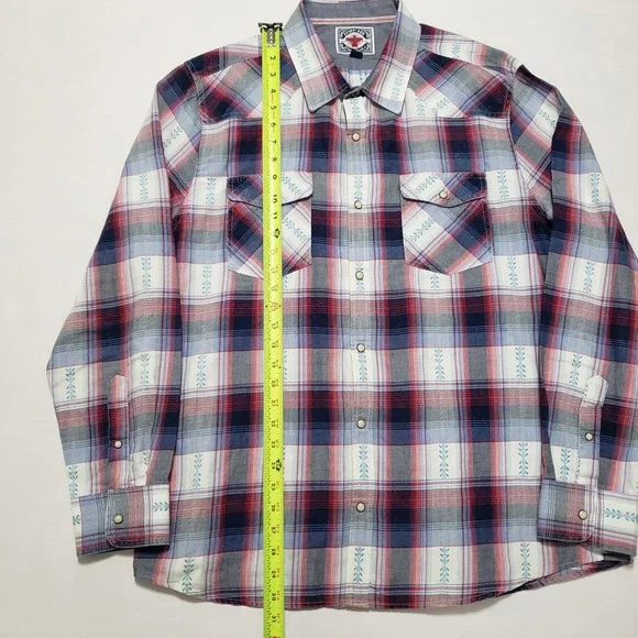 Desert Son Mens Plaid Snap Front Western Shirt XL Red Blue White Feather Print - Picture 11 of 13